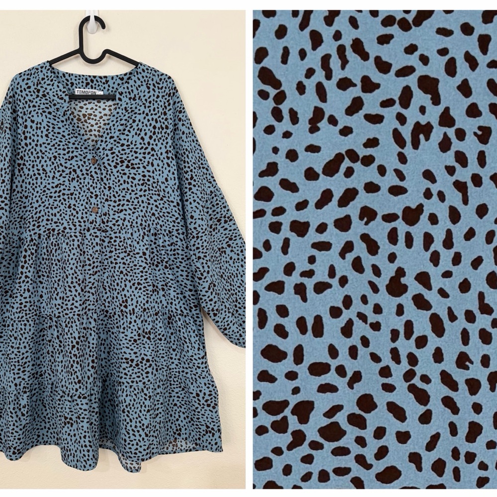Women's Blue and Brown Patterned Midi Dress  D021